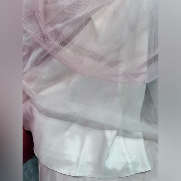 Wedding/prom/evening/gala dress gown lace white pink puff skirt A-line cap sleev - Picture 10 of 12